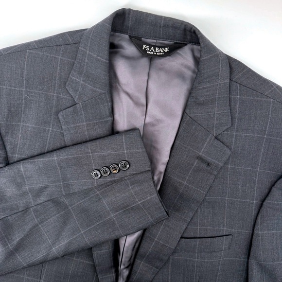Jos. A. Bank Other - Jos A Bank Blazer Windowpane 40L Charcoal Grey Signature Tailored Fit Wool Plaid